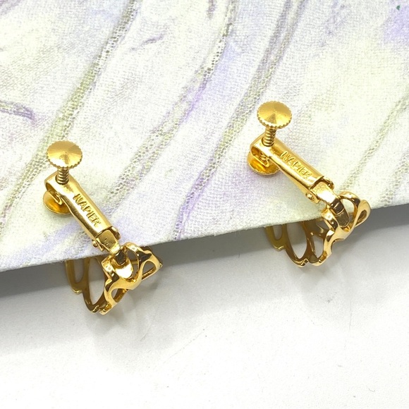 NAPIER Gold Tone Clip-On Hoops Earrings - Picture 3 of 9
